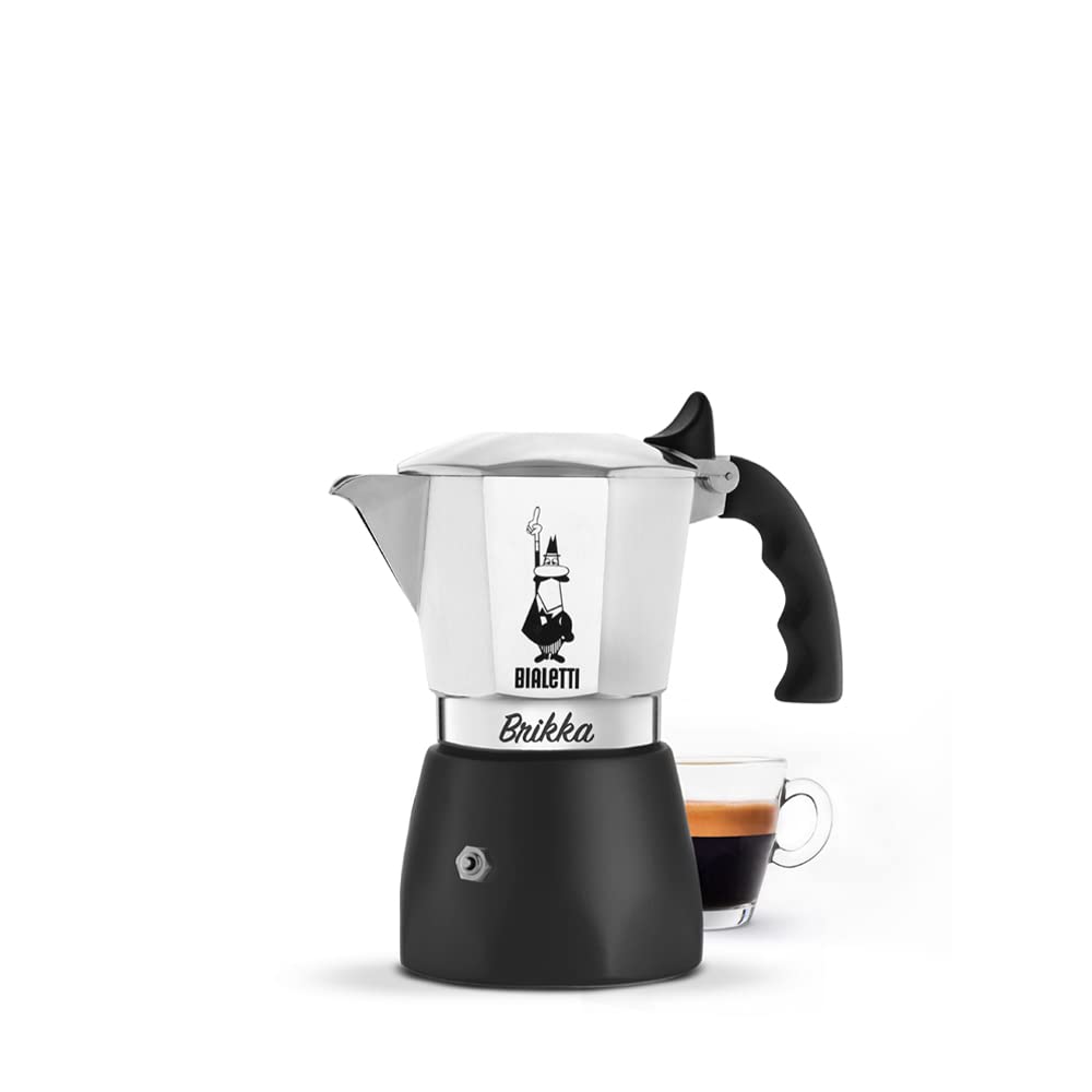 Bialetti - New Brikka, Moka Pot, the Only Stovetop Coffee Maker Capable of Producing a Crema-Rich Espresso, 2 Cups (3,4 Oz), Aluminum and Black