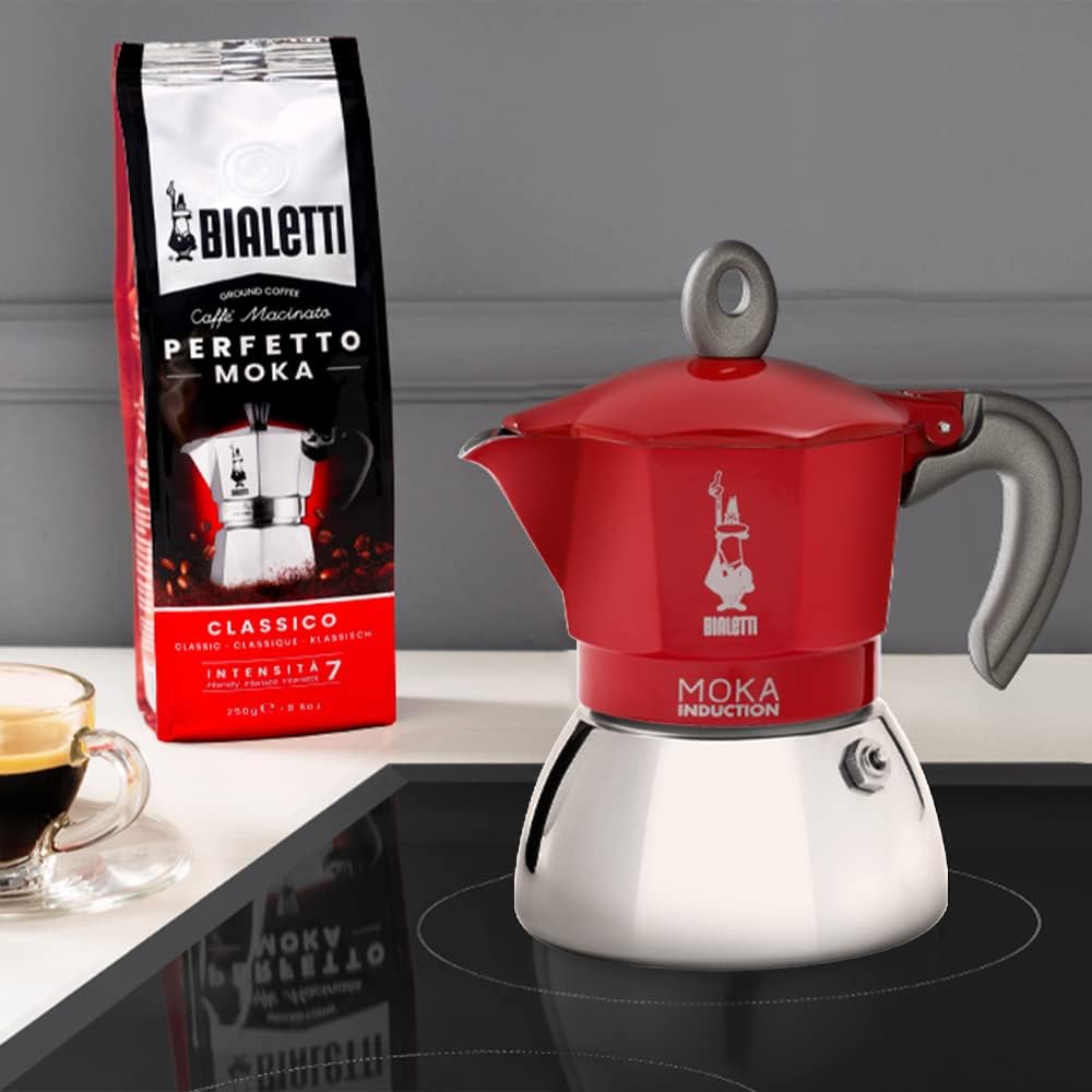 Bialetti Coffee Maker Moka Induction Pot, 9.4 Oz, Red, 6 Cups
