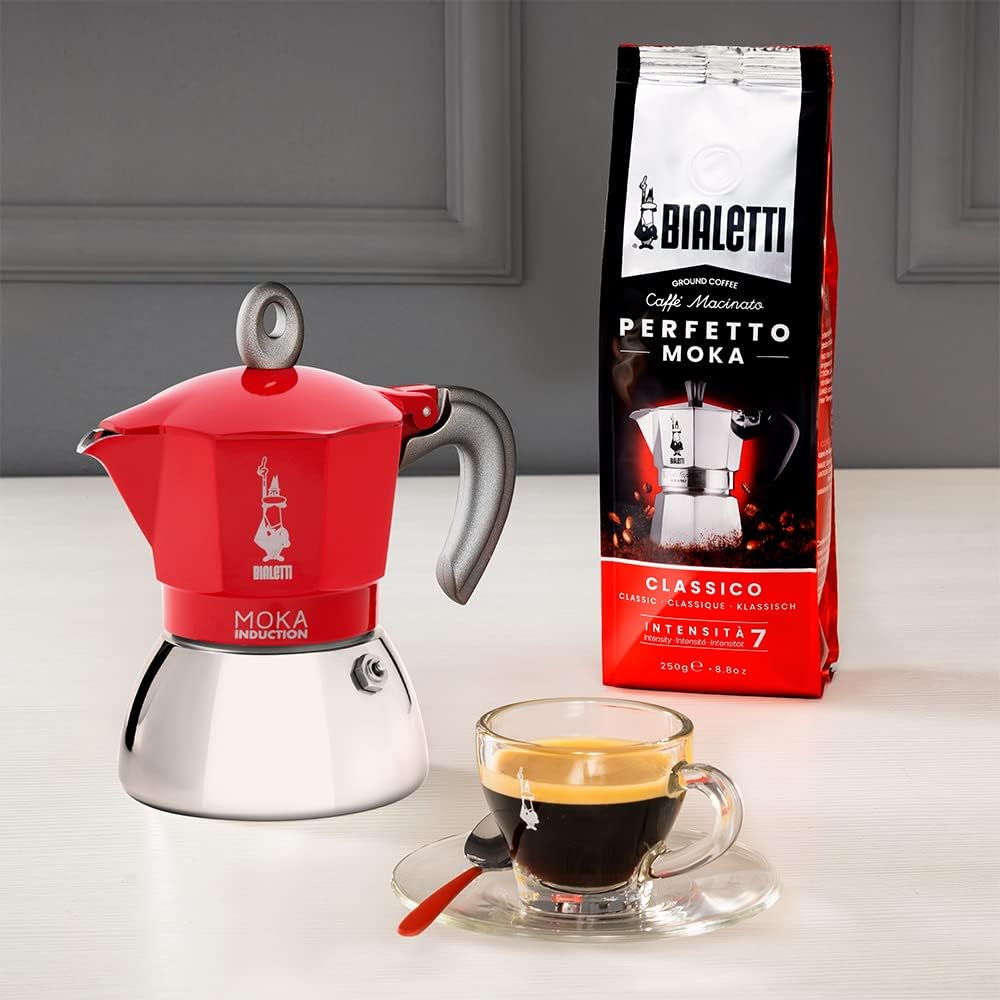 Bialetti Coffee Maker Moka Induction Pot, 9.4 Oz, Red, 6 Cups