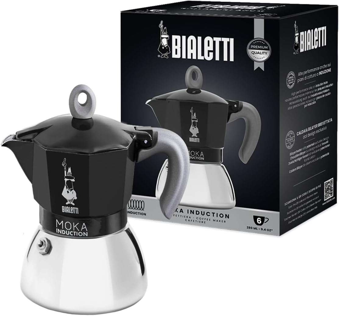 Bialetti - Moka Induction, Moka Pot, Suitable for all Types of Hobs, 6 Cups Espresso (9.4 Oz Espresso), 280 ml, Black