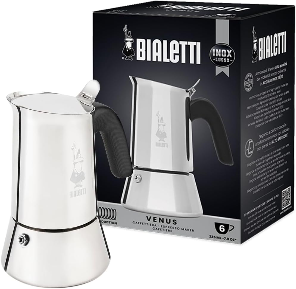 Bialetti - Venus Induction, Stovetop Coffee Maker, Suitable for all Types of Hobs, Stainless Steel, 6 Cups (7.9 Oz), Silver