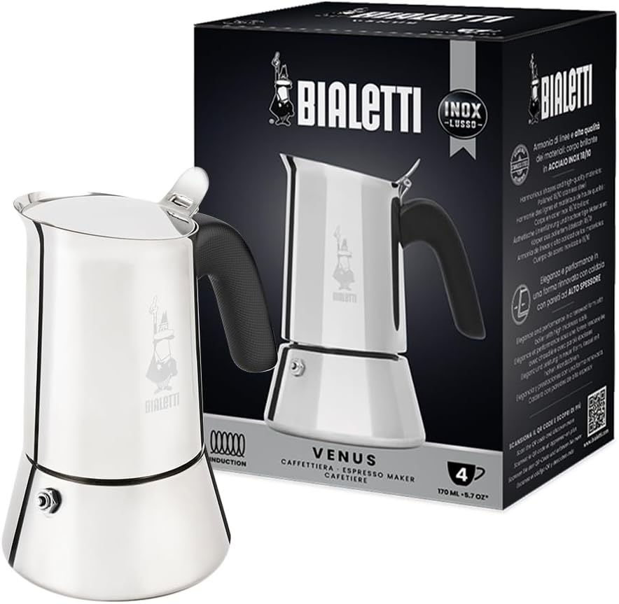 Bialetti - Venus Induction, Stovetop Coffee Maker, Suitable for all Types of Hobs, Stainless Steel, 4 Cups (5.7 Oz), Silver