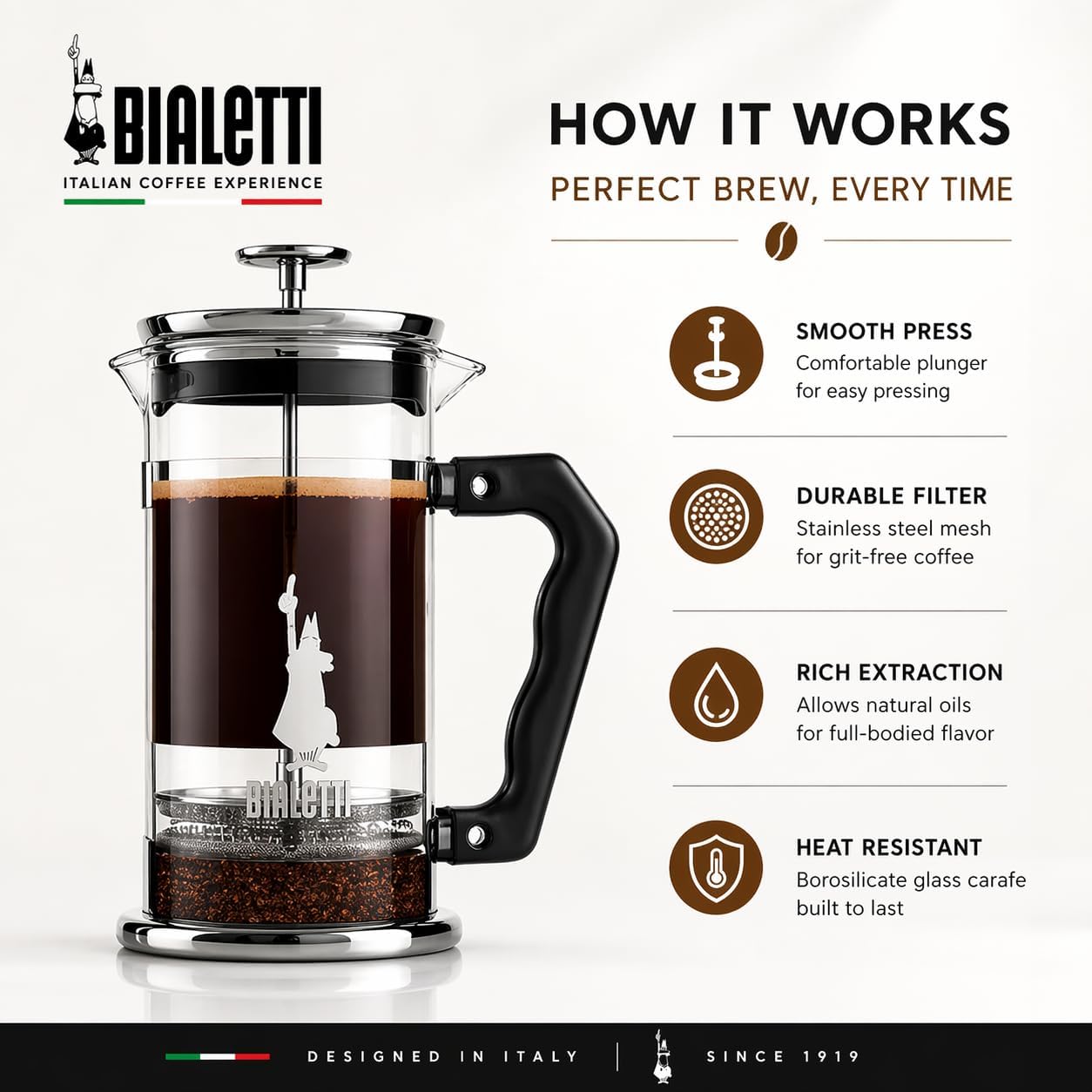 Bialetti Coffeepress French Press Coffee Maker, 8 Cup, Preziosa Stainless Steel (06852)