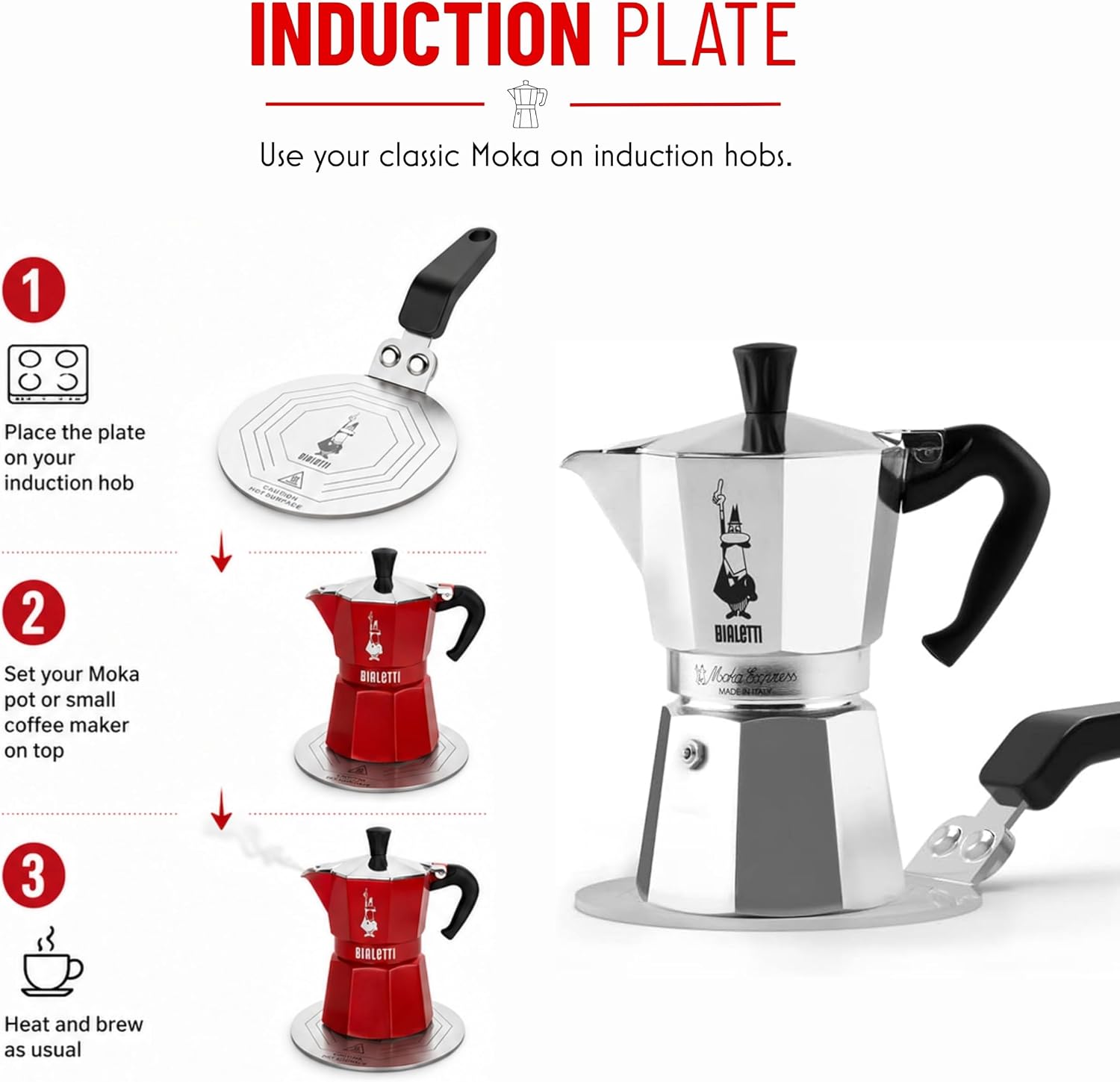 Bialetti Stainless Steel Plate, Heat Diffuser Cooking Induction Adapter, Steel, 6 pints