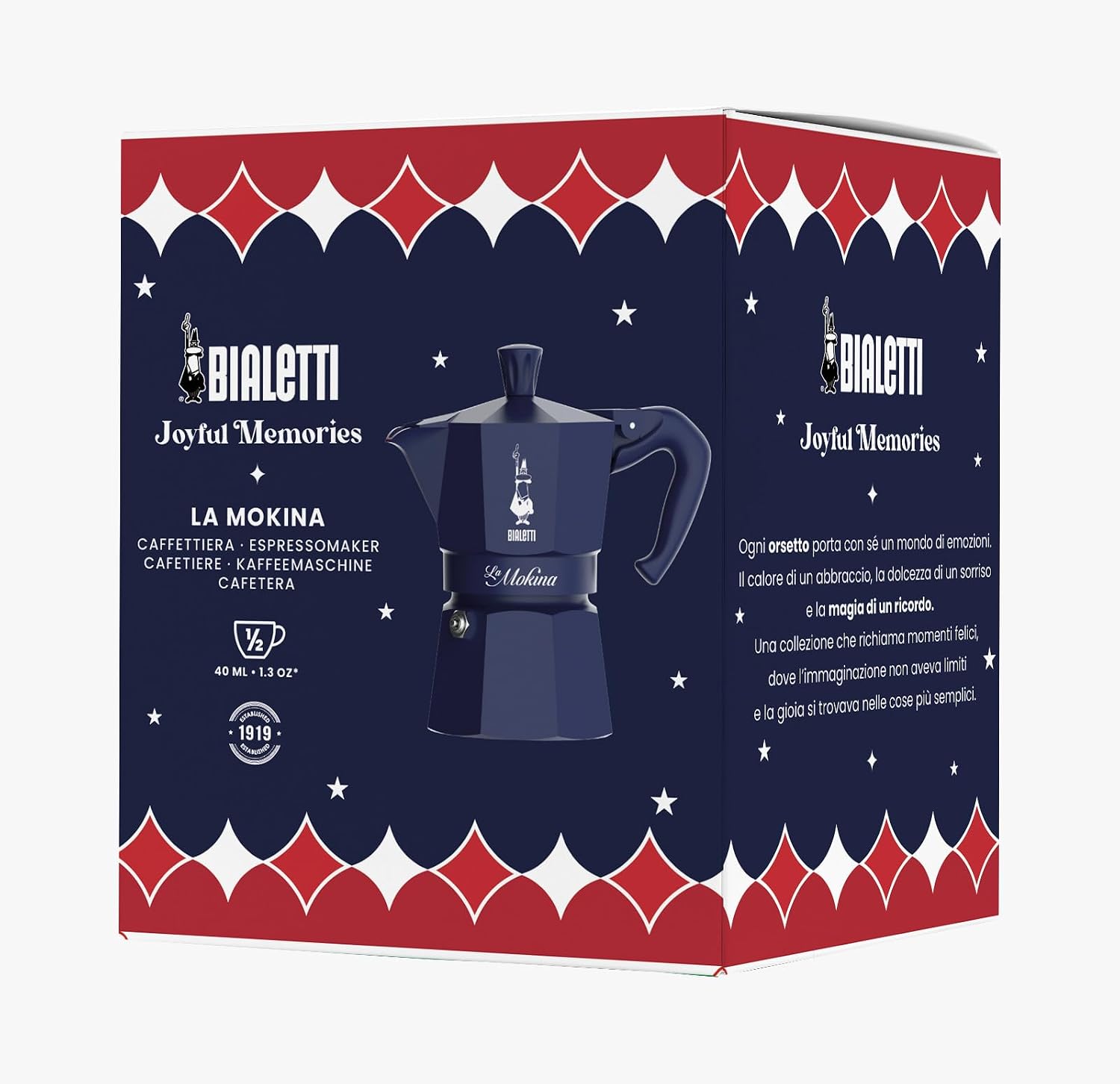 Bialetti Moka Express Iconic Italian Stovetop Espresso Maker (Blue, Half Cup)