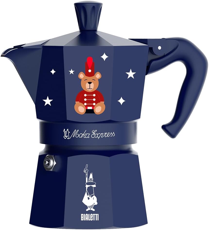 Bialetti Moka Express Iconic Italian Stovetop Espresso Maker (Blue/Red, 3 Cups)