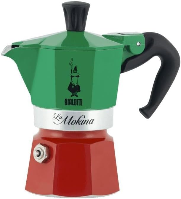 Bialetti Moka Express Iconic Italian Stovetop Espresso Maker (Green/Red, Makes 1/2 Cups) Green, Red