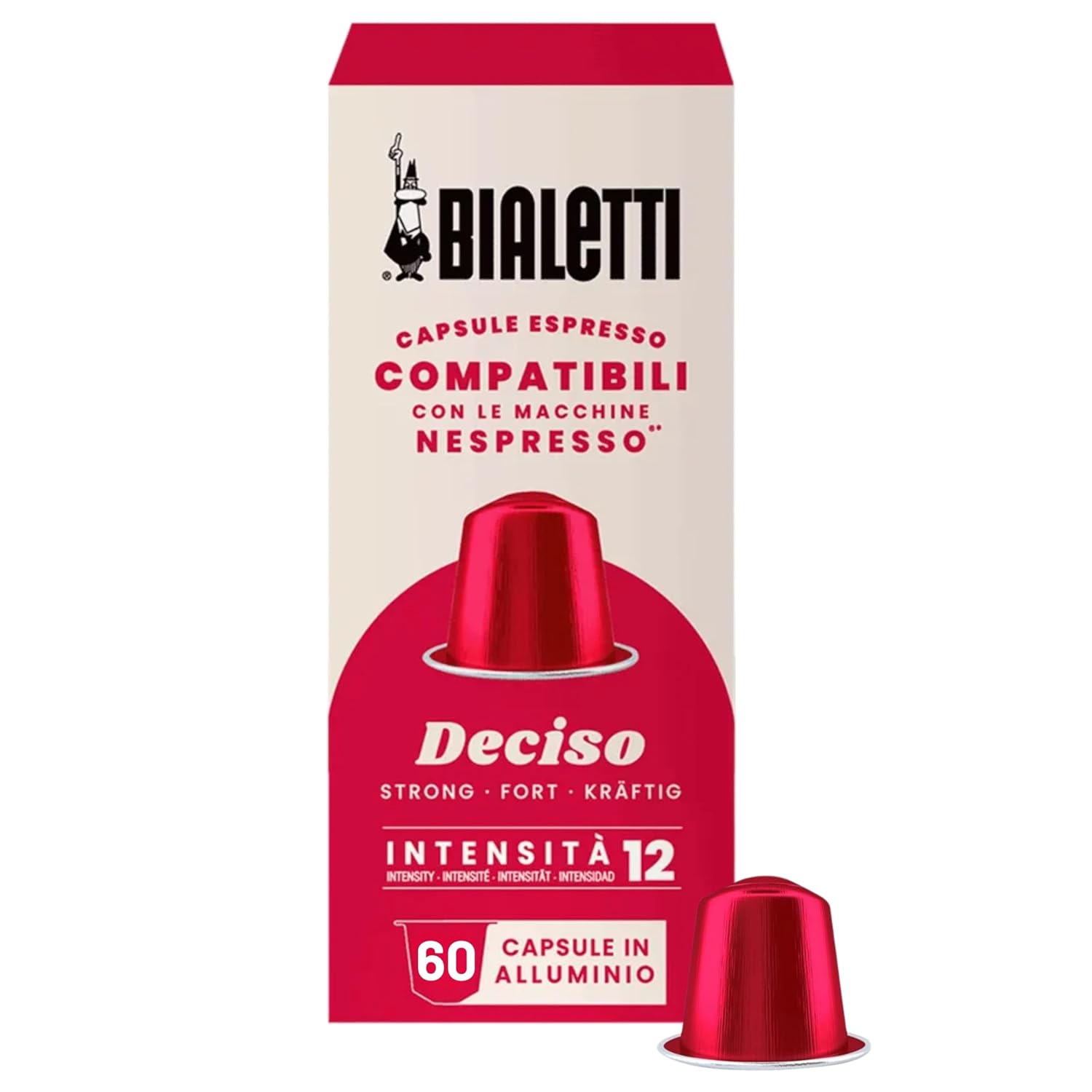 Bialetti Deciso Espresso Capsules 60 Pack – Original Machine Line Compatible Coffee Pods, Intensity 12, Bold Dark Roast with Spicy and Fruity Notes
