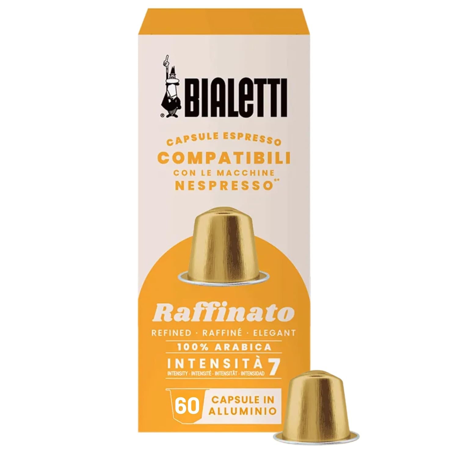 Bialetti Raffinato Espresso Capsules 60 Pack – Original Line Compatible Pods, Intensity 7, Refined Arabica Coffee with Fruity and Cocoa Flavor
