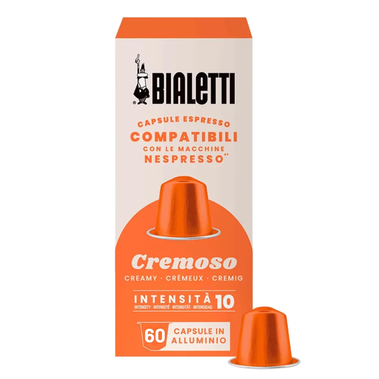 Bialetti Cremoso Espresso Capsules 60 Pack – Original Line Compatible Pods, Intensity 10, Smooth Balanced Flavor with Fruity and Hazelnut Notes