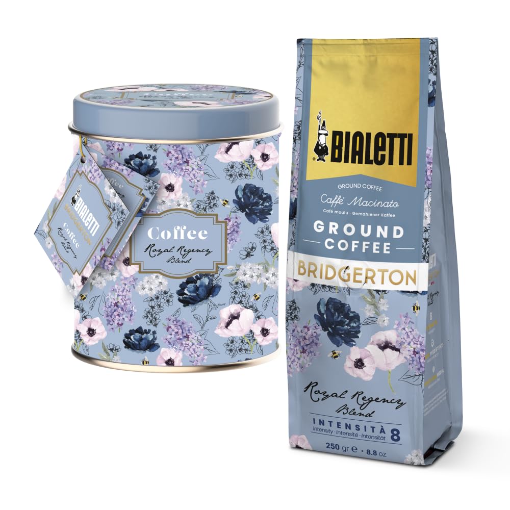 Bialetti - Bridgerton Ground Coffee Tin Gift Set (250 grams), Royal Regency Blend - Official Netflix License
