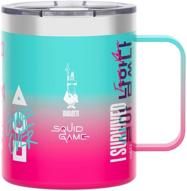Bialetti Squid Game© Insulated Travel Coffee Mug - Double-Walled Stainless Steel, Thermal Retention, Hot and Cold Beverage Tumbler (14 oz - 420 ml)