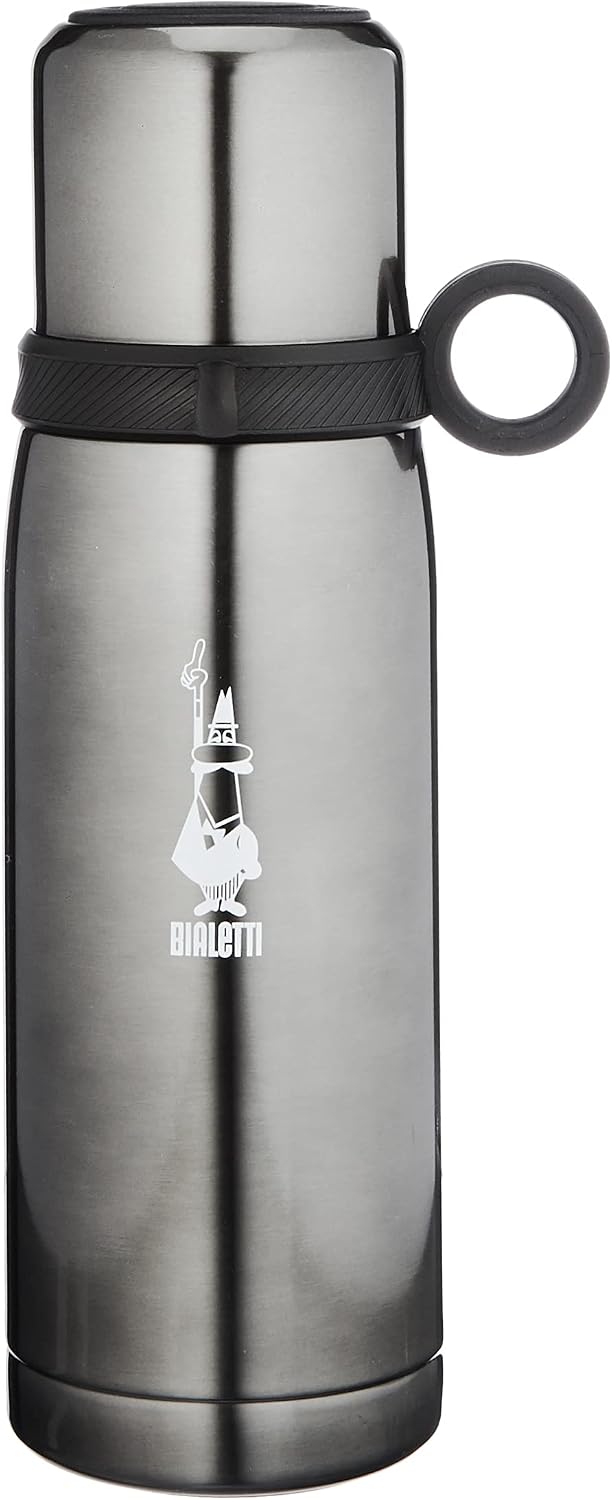 Bialetti - Stainless-steel Water Bottle 15,55oz with Lid/Cup: Double-Layered Vacuum Insulated, Keeps Drink Cold for 24 Hours and Hot for 12 Hours, Red Dark Gray