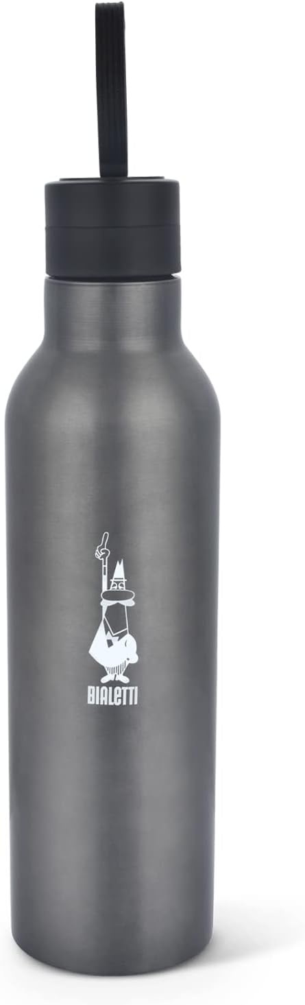 Bialetti - Stainless-steel Water Bottle 17oz: Double-Layered Vacuum Insulated, Keeps Drink Cold for 24 Hours and Hot for 12 Hours, Dark Grey Dark Gray