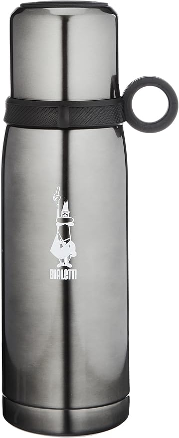 Bialetti - Stainless-steel Water Bottle 15,55oz with Lid/Cup: Double-Layered Vacuum Insulated, Keeps Drink Cold for 24 Hours and Hot for 12 Hours, Red Dark Gray